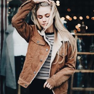VINTAGE BRANDY MELVILLE CORDUROY ORANGE/TAN SHEARLING COAT JACKET